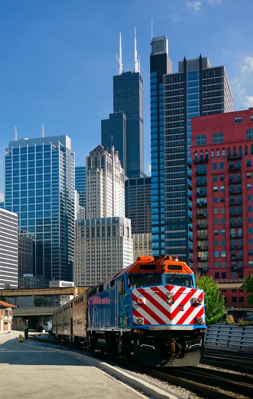 Many tourists use trains to get to and get around Chicago.