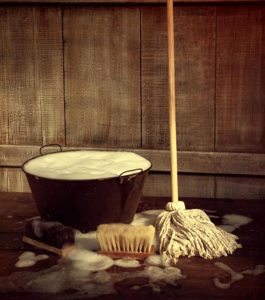 Cleaning sheet linoleum requires little more than a wet mop.