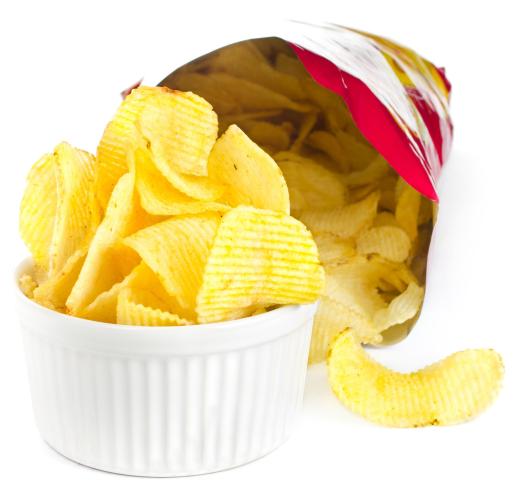 Vending machines typically dispense snacks, such as potato chips.