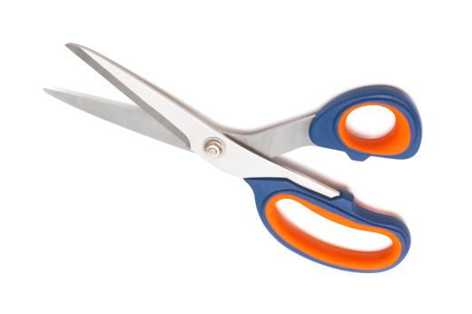 Scissors with a padded handle.