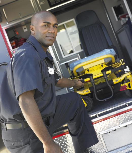 Ambulance stretchers are transported inside of ambulances.