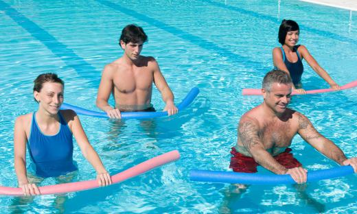 Sometimes accessories are used during water workouts.