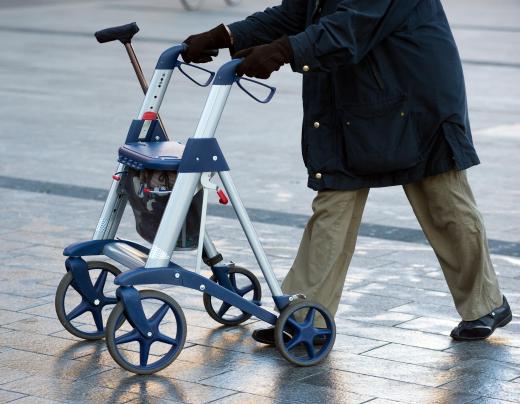 A walker basket enables users to carry items like groceries.