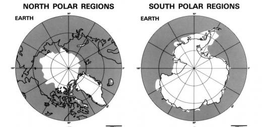 A map of the polar ice caps, which are thought to be affected by global warming.