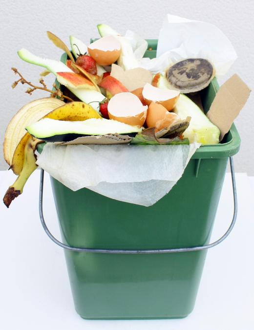 A plastic compost bucket.