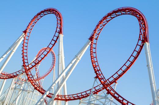 A roller coaster at an amusement park.