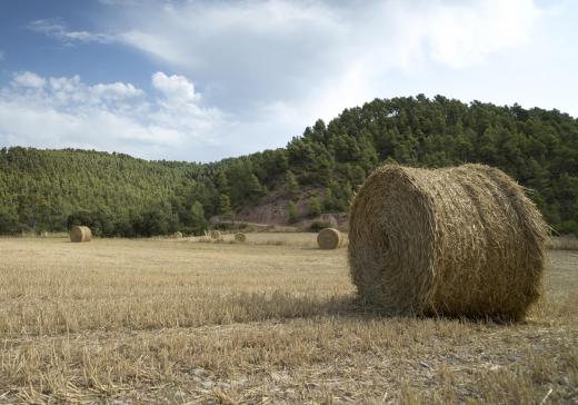 A round baler secures materials, such as straw, into a round bale.