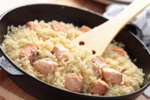 Salmon can be added to a risotto for a source of protein.