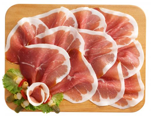 Sliced prosciutto, a main ingredient in veal saltimbocca.