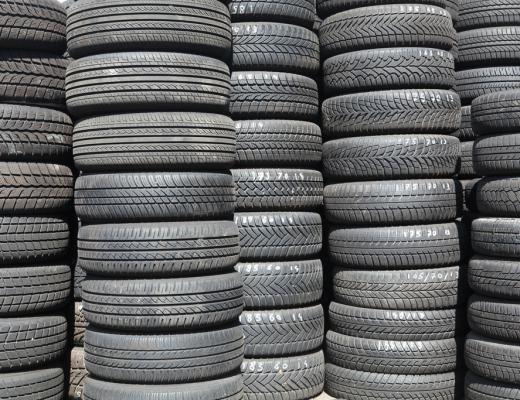 Stacks of tires waiting to be turned into mulch.