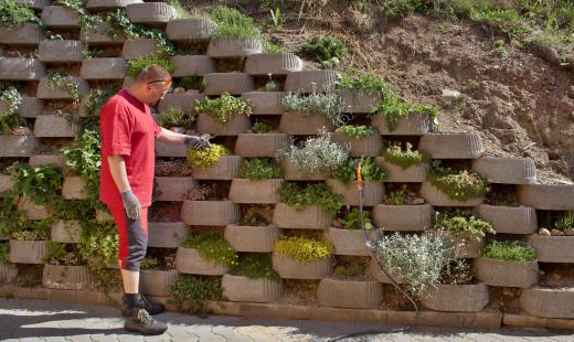 Retaining walls can be an attractive addition to a yard landscape.