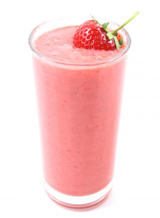 A strawberry smoothie made with Greek yogurt.