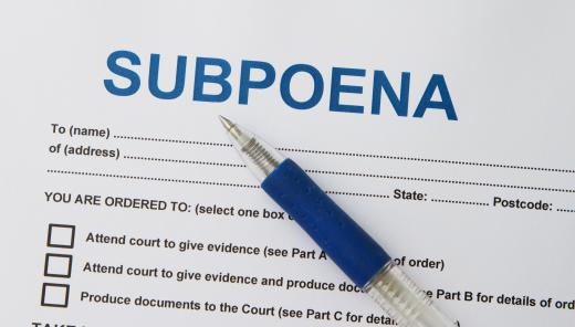 A subpoena orders a person to court to testify.