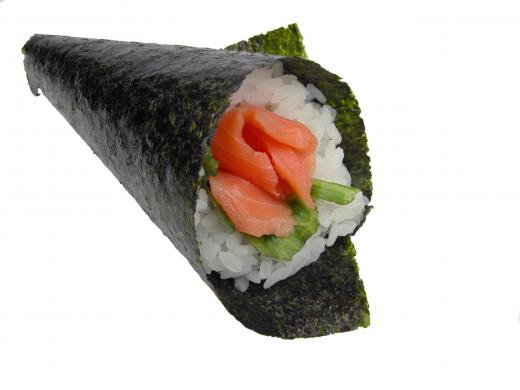 A temaki cone made with a sheet of nori.