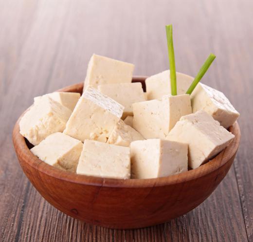 A bowl of bean curd, also known as tofu.