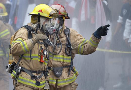 Bucket brigades are still occasionally used during simulated firefighting scenarios.