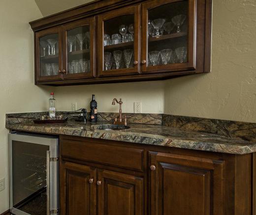 Quartz countertops may be featured on wet bars.