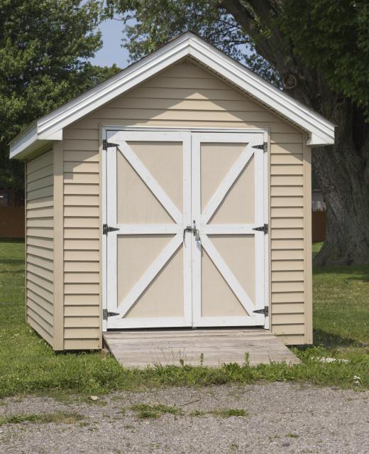 Sheds may feature a plastic roofing material made to look like wood.